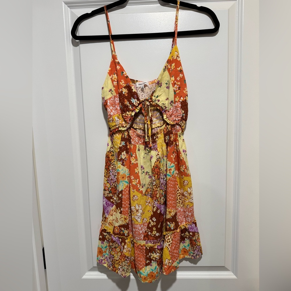 Floral Patchwork Mini‎ Dress With Cutout